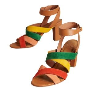 Anthropologie Charlotte Stone Olivia Color Block Leather Suede Sandals